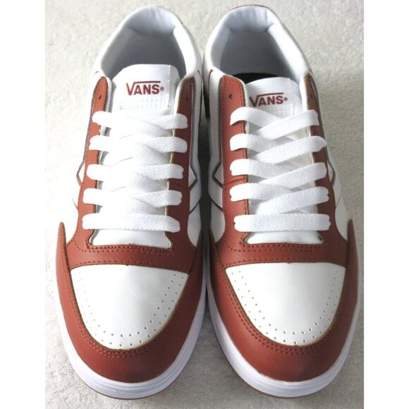 Vans Men\'s Lowland Cc 2 Tone Leather Auburn Brown White Skate Shoes Sizes NIB